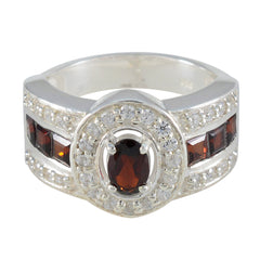Garnet Halo Russian 925 Silver Red Gemstone Eye catching Trendy Ring Jewellery
