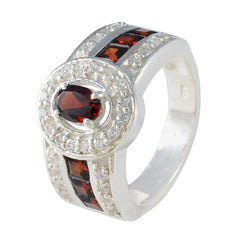 Garnet Halo Russian 925 Silver Red Gemstone Eye catching Trendy Ring Jewellery