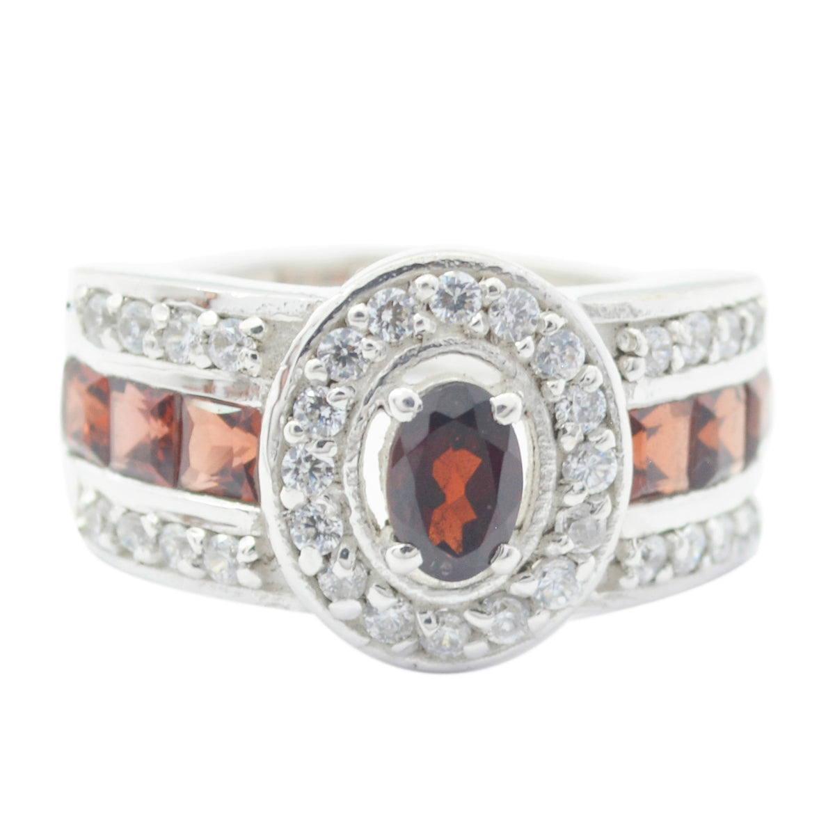 Garnet Halo Russian 925 Silver Red Gemstone Eye catching Trendy Ring Jewellery
