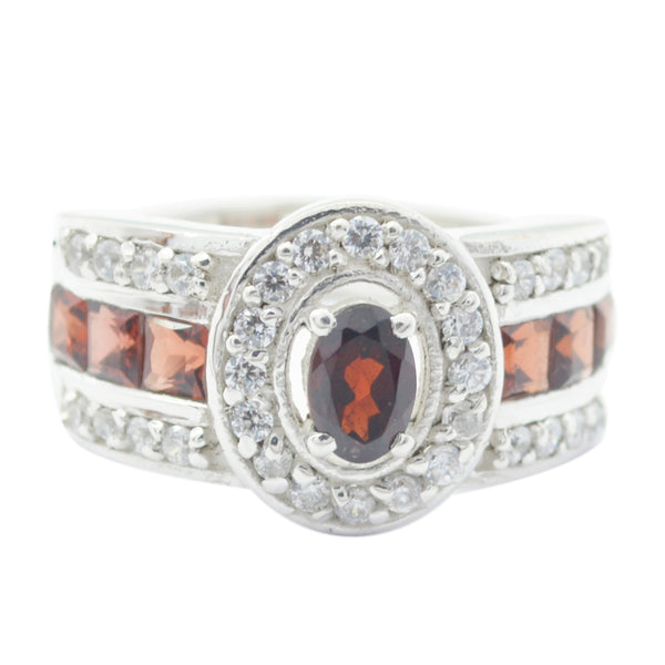 Granat Halo Russisches 925 Silber Roter Edelstein Auffälliger Trendy Ring Schmuck