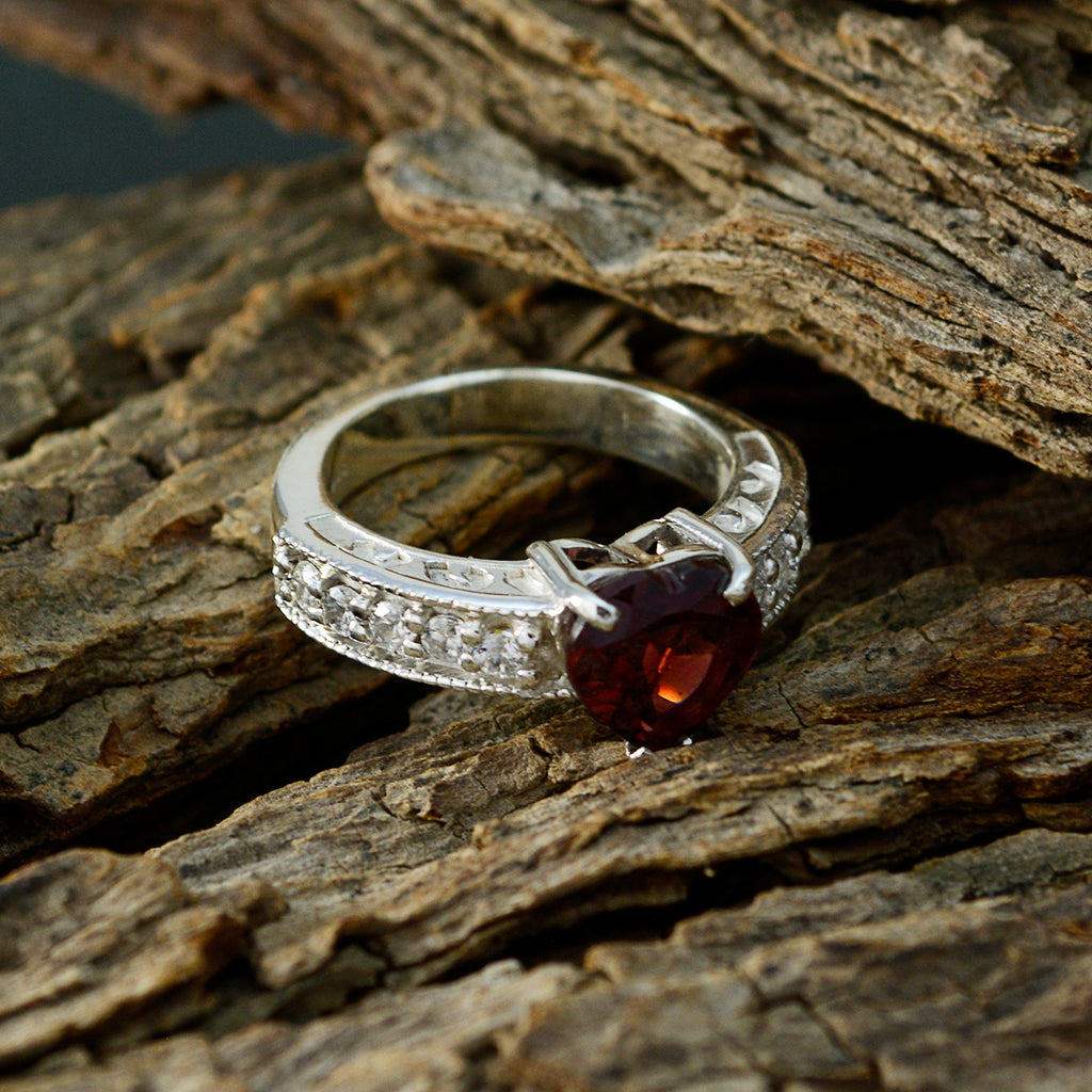 Garnet Halo German 92.5 Silver Red Gems Slim Luxurious Ring Jewelry