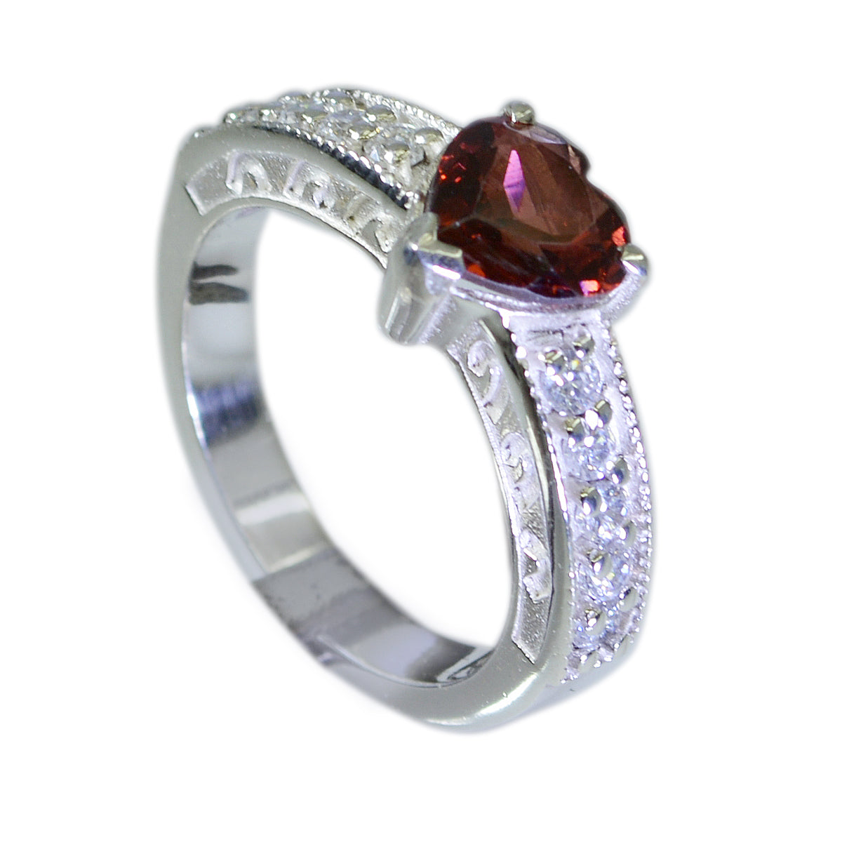 Garnet Halo German 92.5 Silver Red Gems Slim Luxurious Ring Jewelry Immagine principale del prodotto
