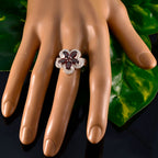 Garnet Penta Russian 925 Sterling Silver Red Gemstones Classic Floral Ring Jewellery