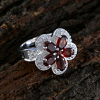 Garnet Penta Russian 925 Sterling Silver Red Gemstones Classic Floral Ring Jewellery