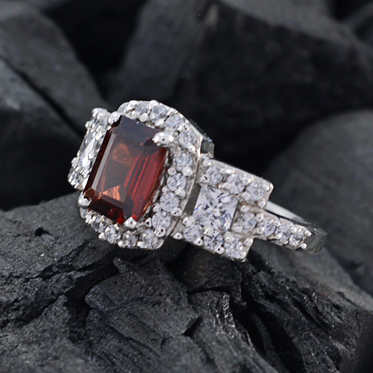 Garnet Halo Moroccan Silver Red Gems Classic Graceful Ring Jewelry