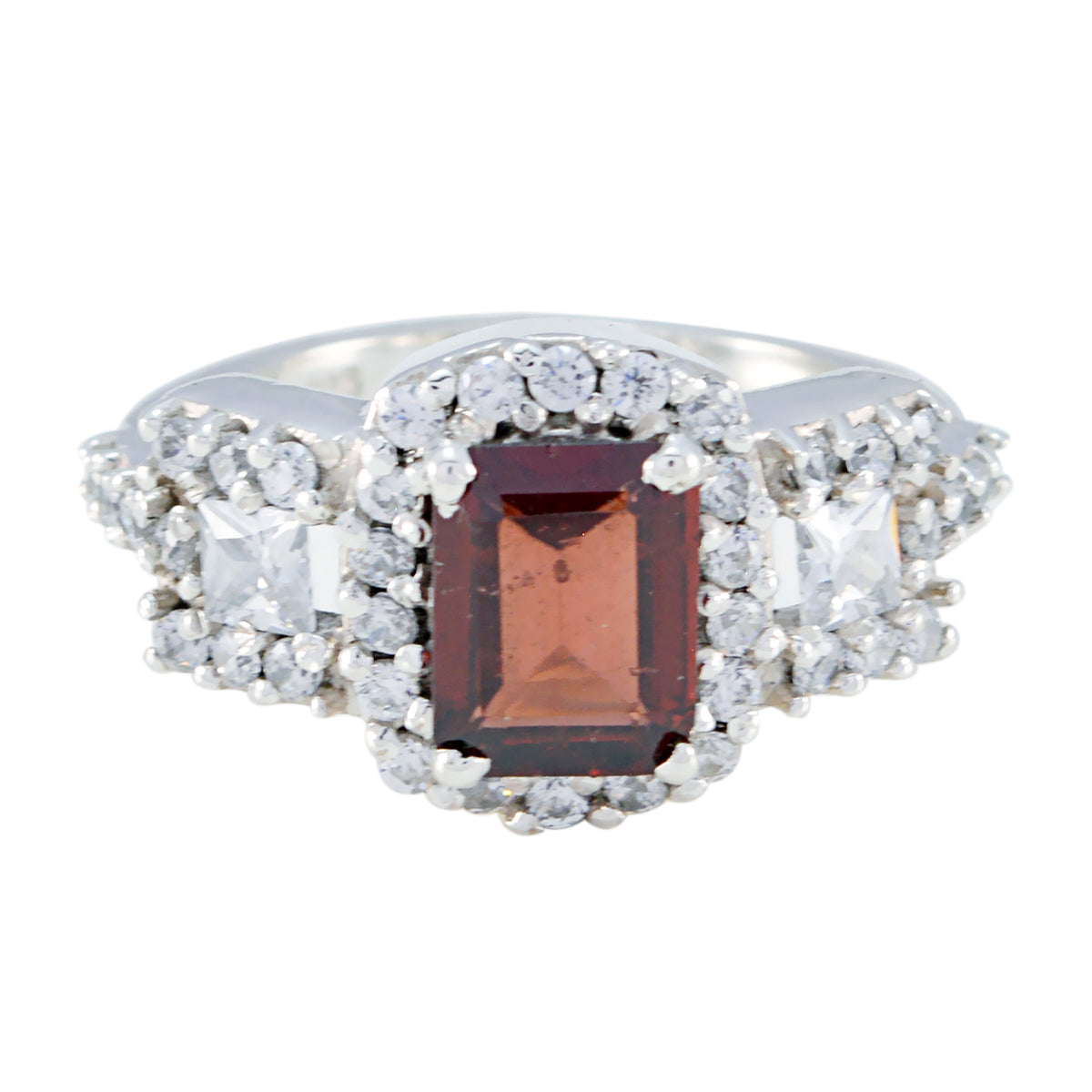 Garnet Halo Moroccan Silver Red Gems Classic Graceful Ring Jewelry