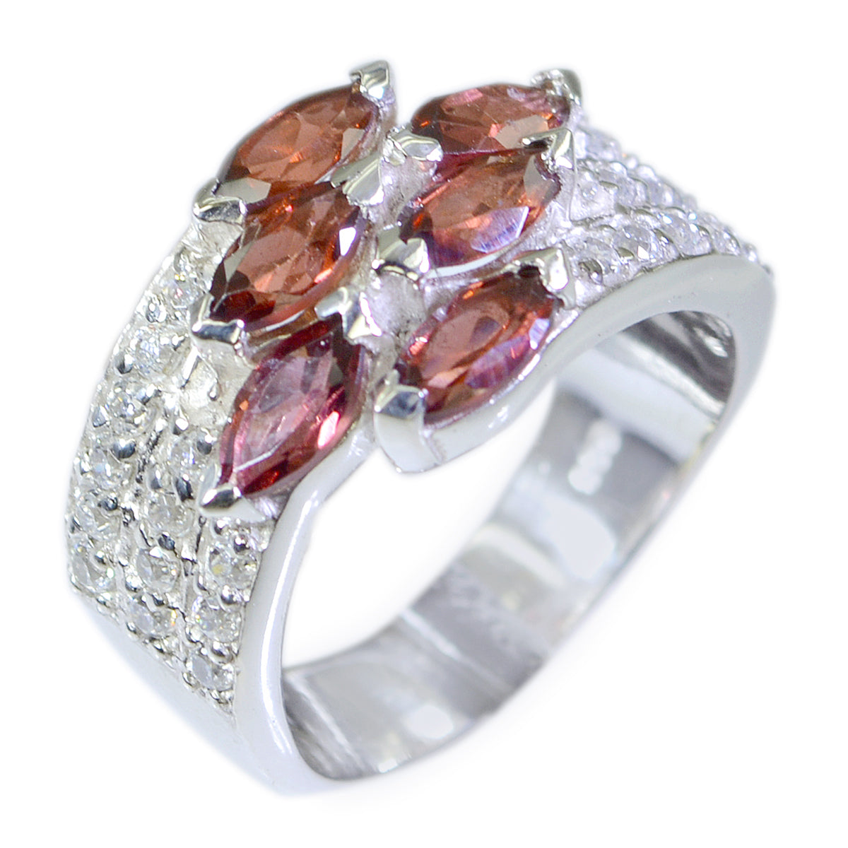 Garnet Hexa French 925 Silver Red Gemstones Mid weight Luxurious Ring Jewelry Main image