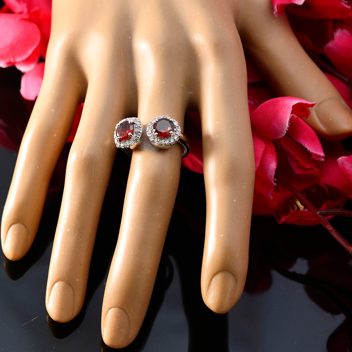 Granat Toi et Moi Indischer 925 Sterling Silber Roter Edelstein Winziger femininer Ring Schmuck