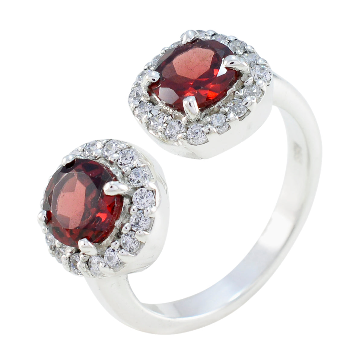 Anillo pequeño femenino con gema roja de plata esterlina 925 de Garnet Toi et Moi Imagen secundaria del producto