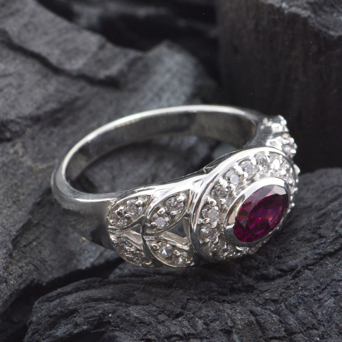 Garnet Halo African 925 Silver Red Gems Classic Contemporary Ring Jewelry