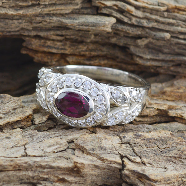 Garnet Halo African 925 Silver Red Gems Classic Contemporary Ring Jewelry