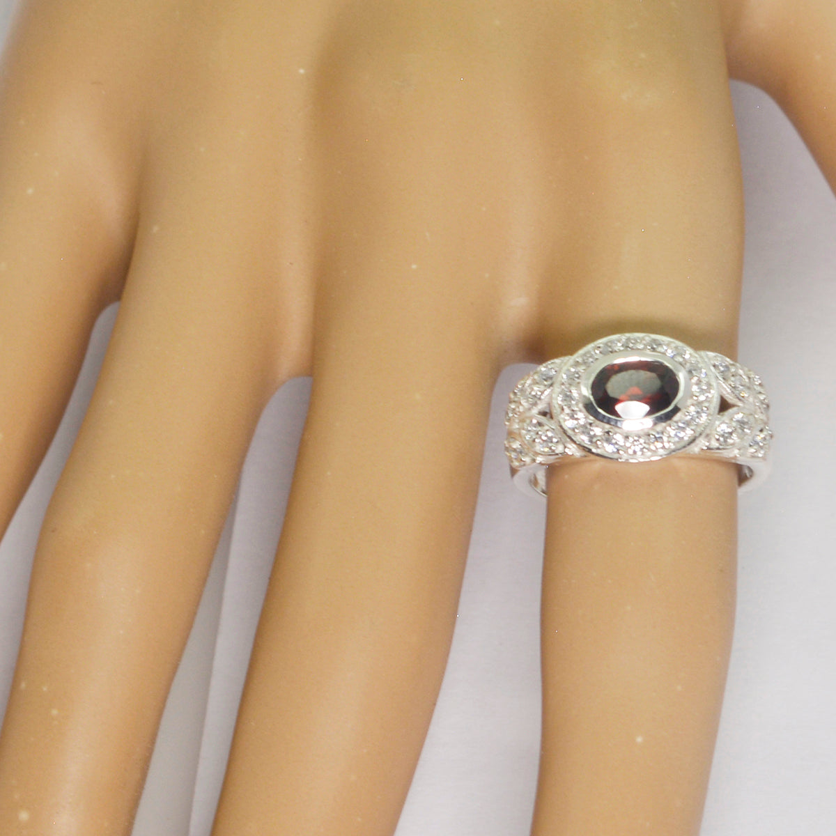 Garnet Halo African 925 Silver Red Gems Classic Contemporary Ring Jewelry