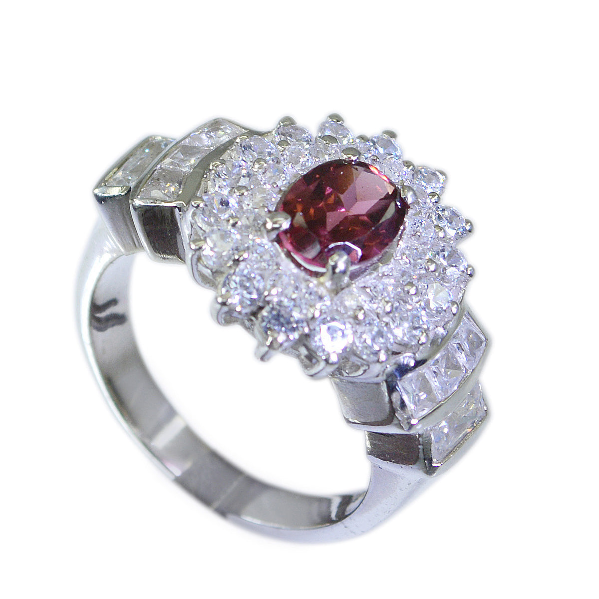 Garnet Halo Russian 92.5 Silver Red Gemstone Mid weight Abstract Ring Jewellery Главное изображение товара