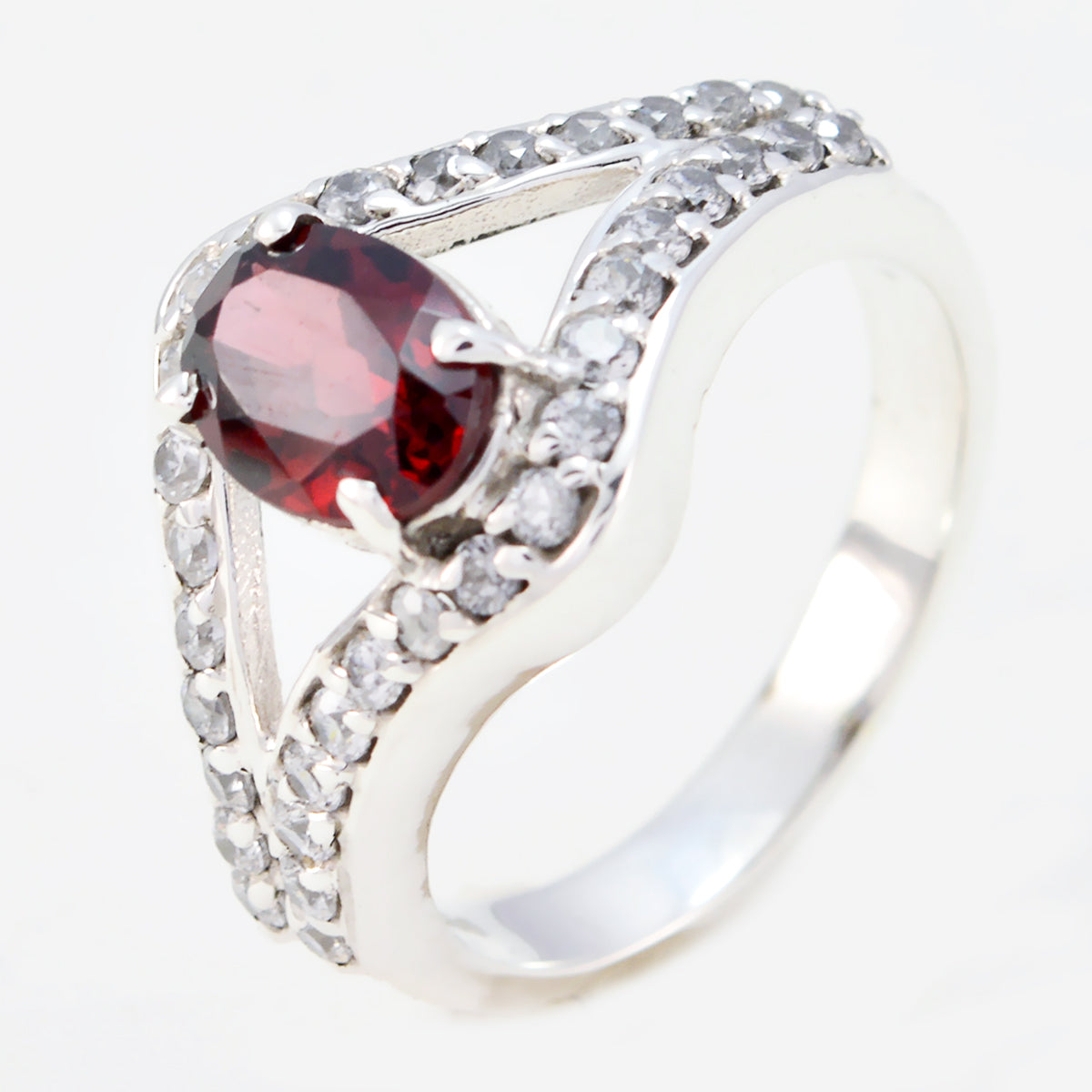 Garnet Halo Indian 92.5 Silver Red Gems Tiny Contemporary Ring Jewelry