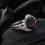 Garnet Halo French 925 Sterling Silver Red Gems Slim Boho Ring Jewellery