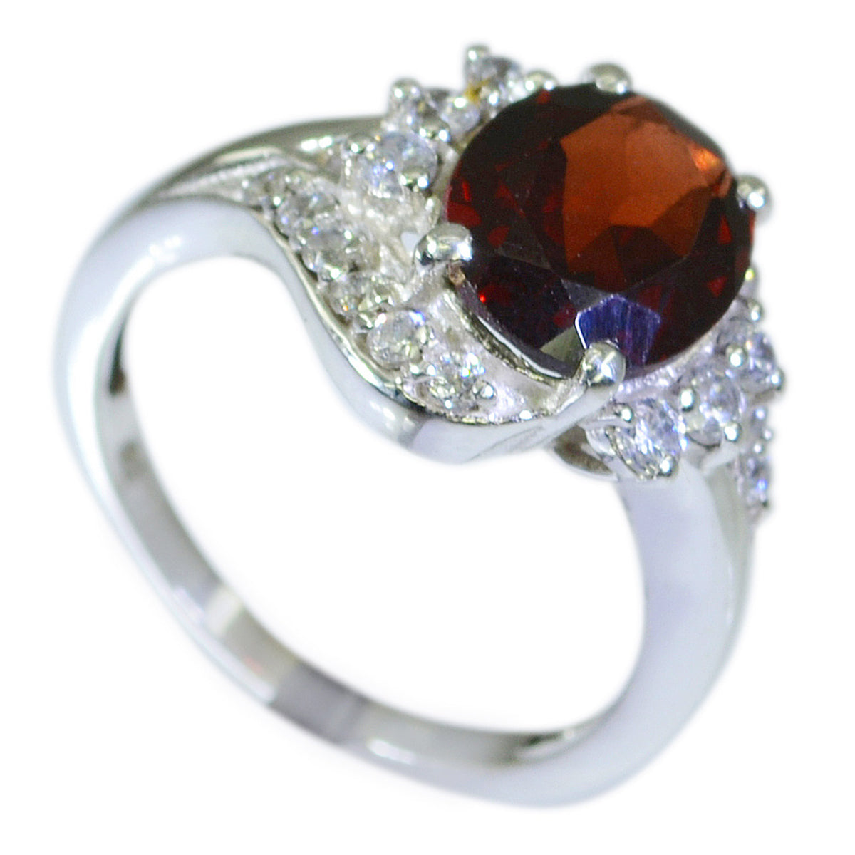 Granat Halo Fransk 925 Sterling Silver Röda Ädelstenar Smal Boho Ring Smycken Sekundär produktbild
