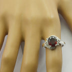Garnet Halo French 925 Sterling Silver Red Gems Slim Boho Ring Jewellery