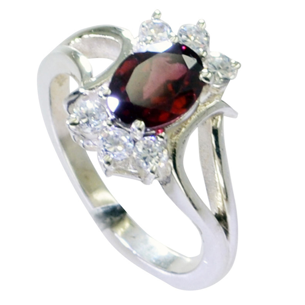 Garnet Halo Egyptian Silver Red Gems Featherlight Graceful Ring Jewelry Immagine principale del prodotto