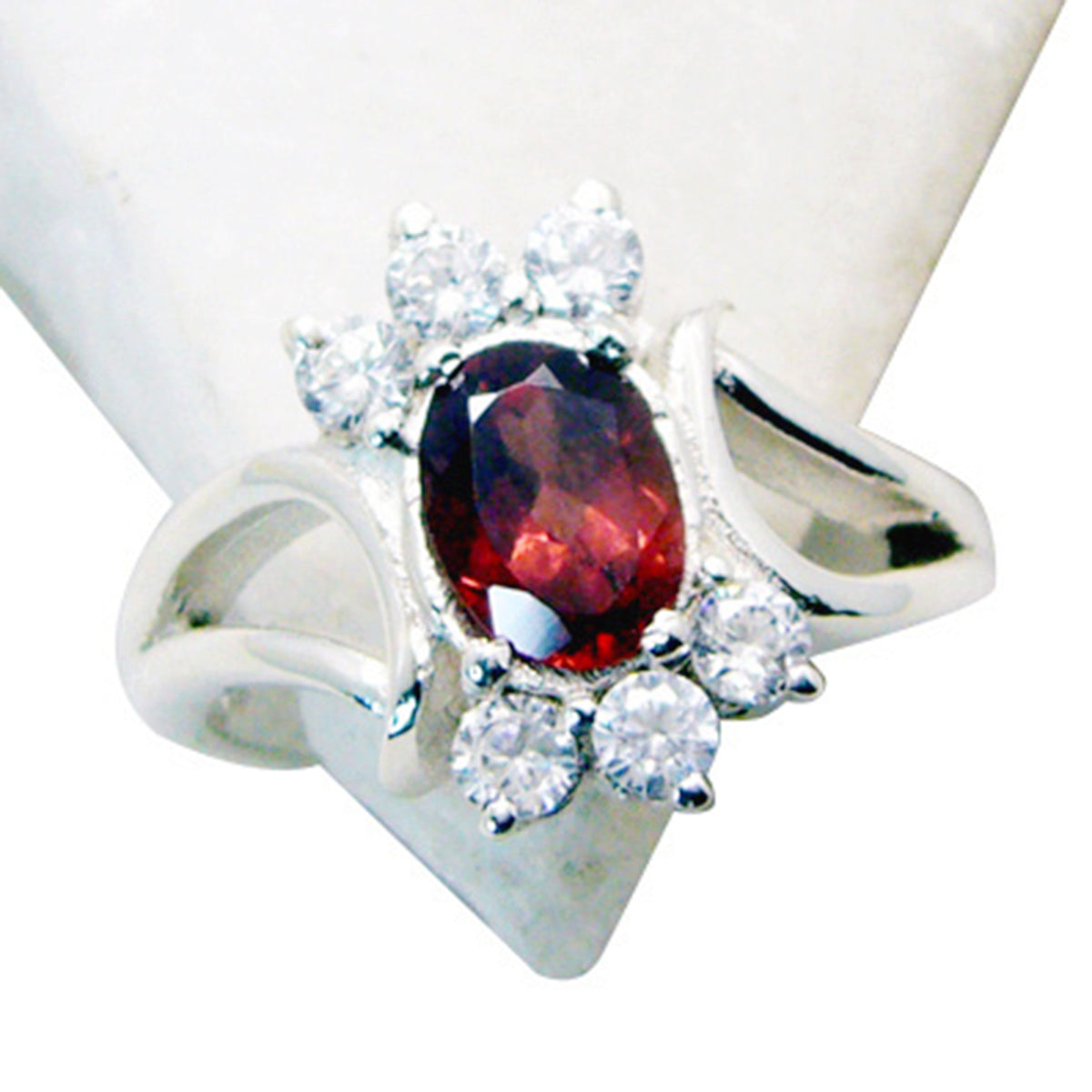 Garnet Halo Egyptian Silver Red Gems Featherlight Graceful Ring Jewelry