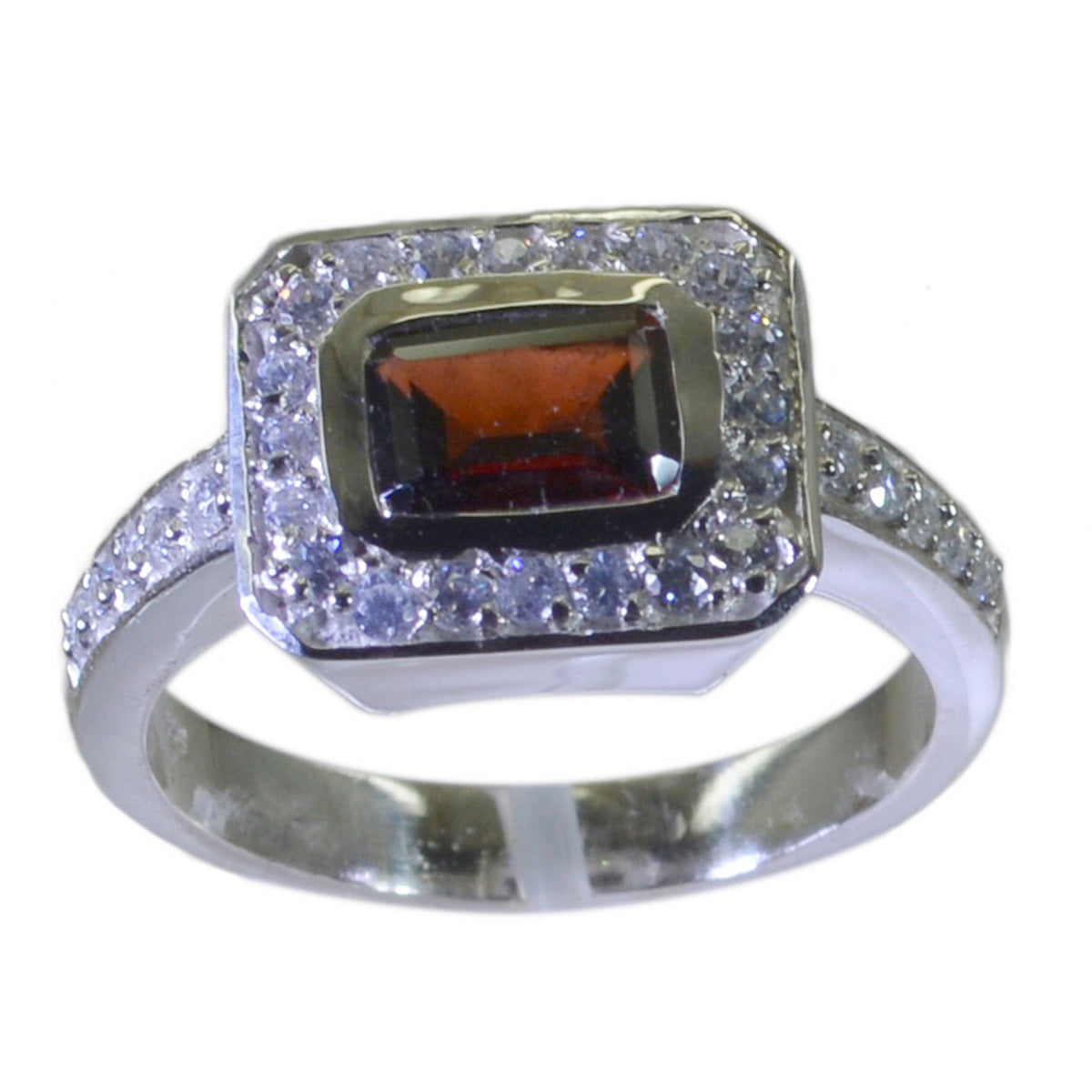 Garnet Halo Russian 925 Silver Red Gems Minimal Luxurious Ring Jewelry Image principale du produit
