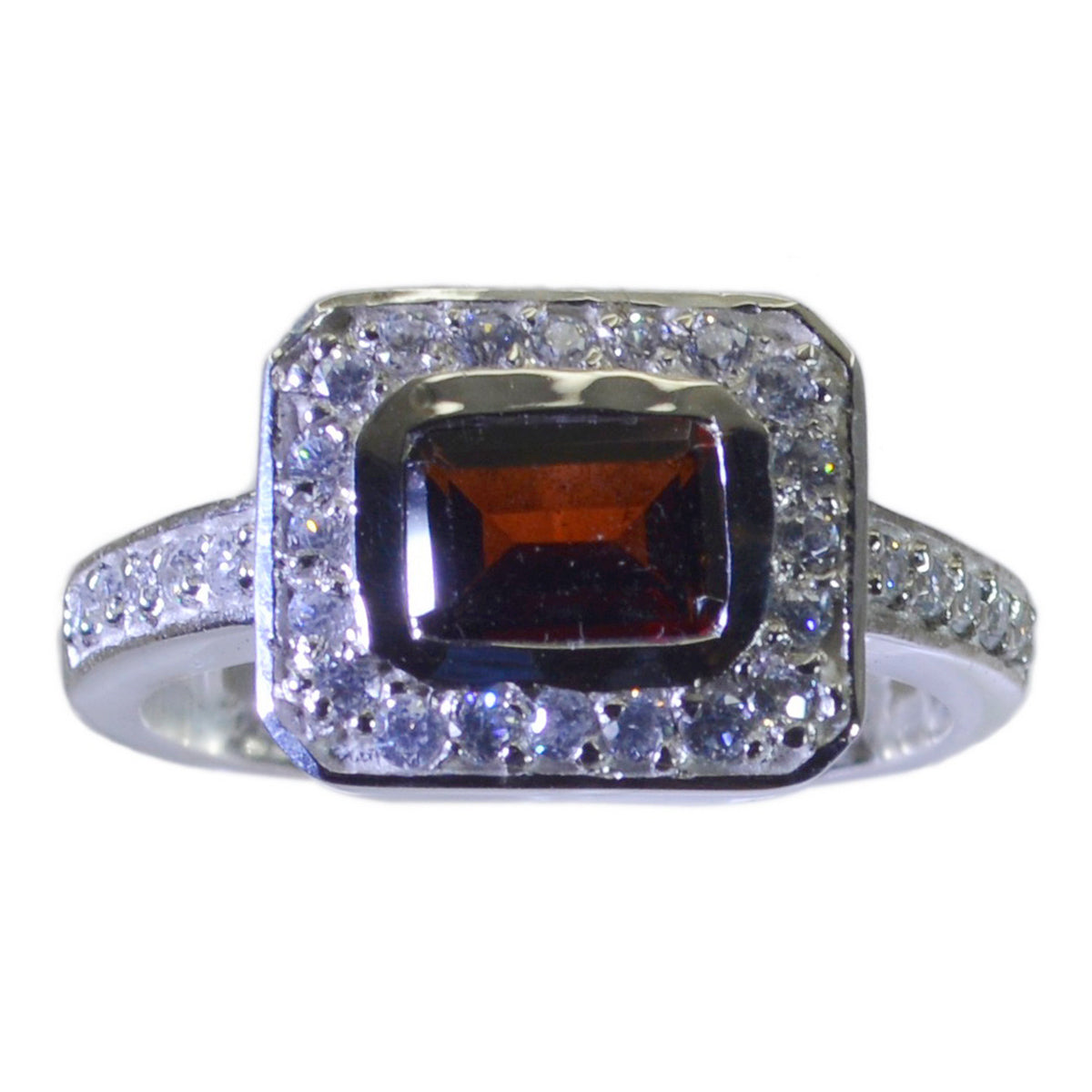 Garnet Halo Russian 925 Silver Red Gems Minimal Luxurious Ring Jewelry