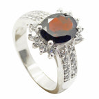 Garnet Halo Russian 925 Sterling Silver Red Gemstone Classic Modern Ring Jewellery
