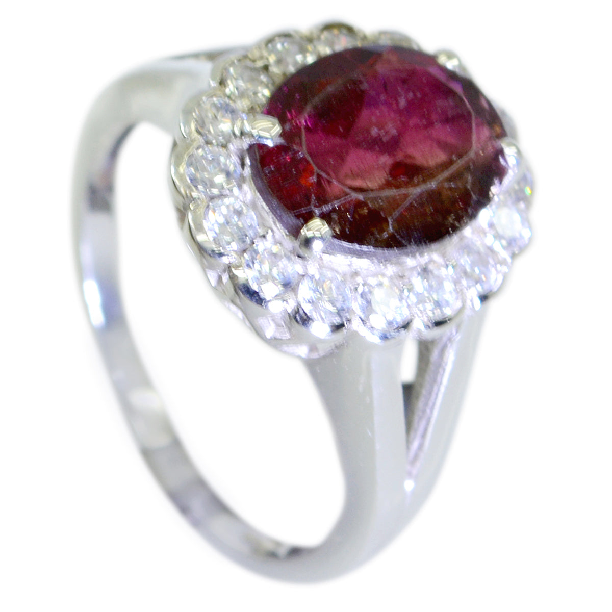 Garnet Halo African Silver Red Gemstone Slim Glamorous Ring Jewellery