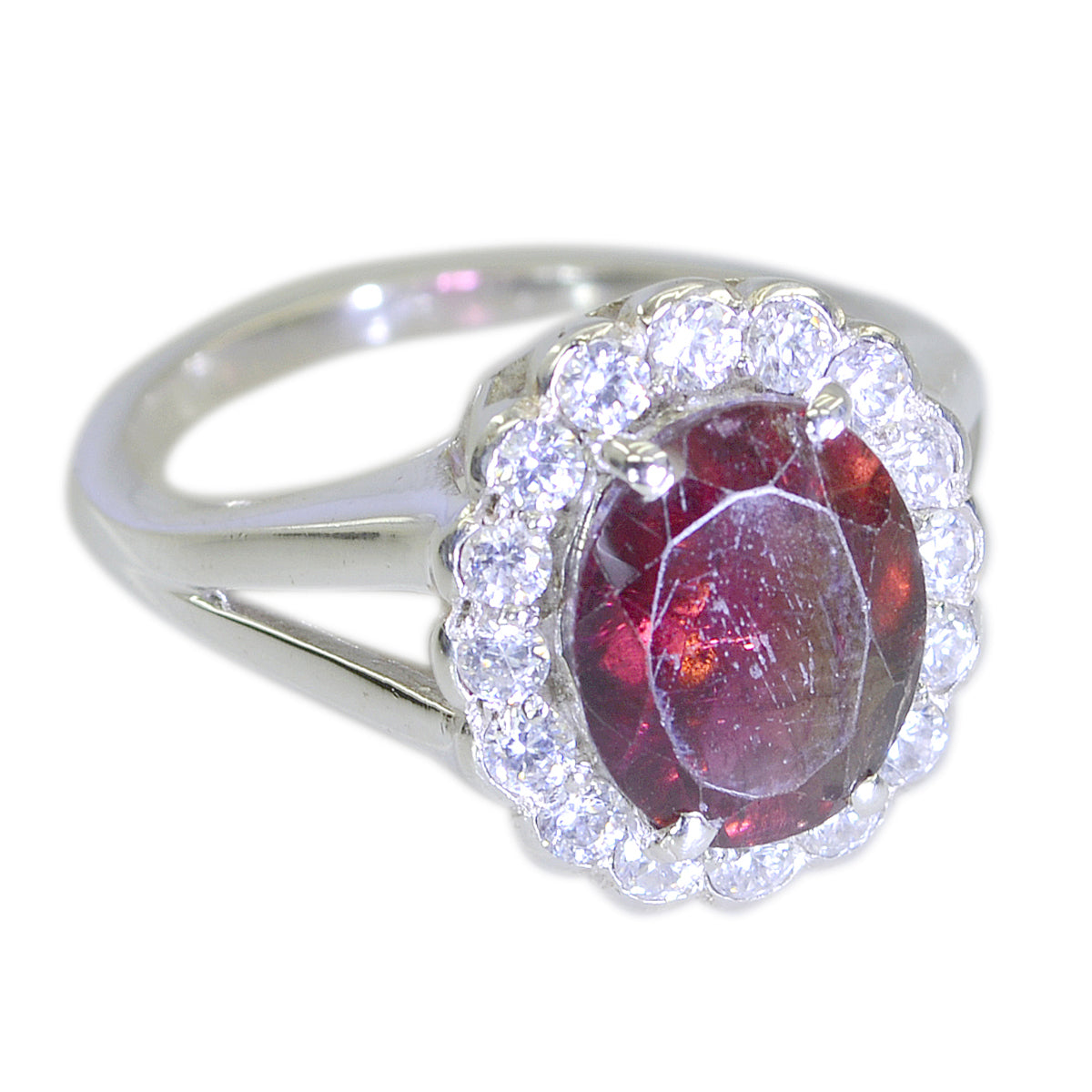 Garnet Halo African Silver Red Gemstone Slim Glamorous Ring Jewellery