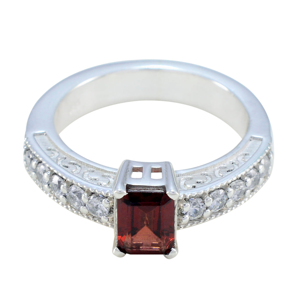 Garnet Halo French 925 Sterling Silver Red Gemstones Minimal Sophisticated Ring Jewellery