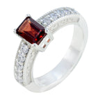 Garnet Halo French 925 Sterling Silver Red Gemstones Minimal Sophisticated Ring Jewellery