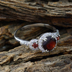 Garnet Halo Moroccan 925 Silver Red Gemstones Slim Cultural Ring Jewellery