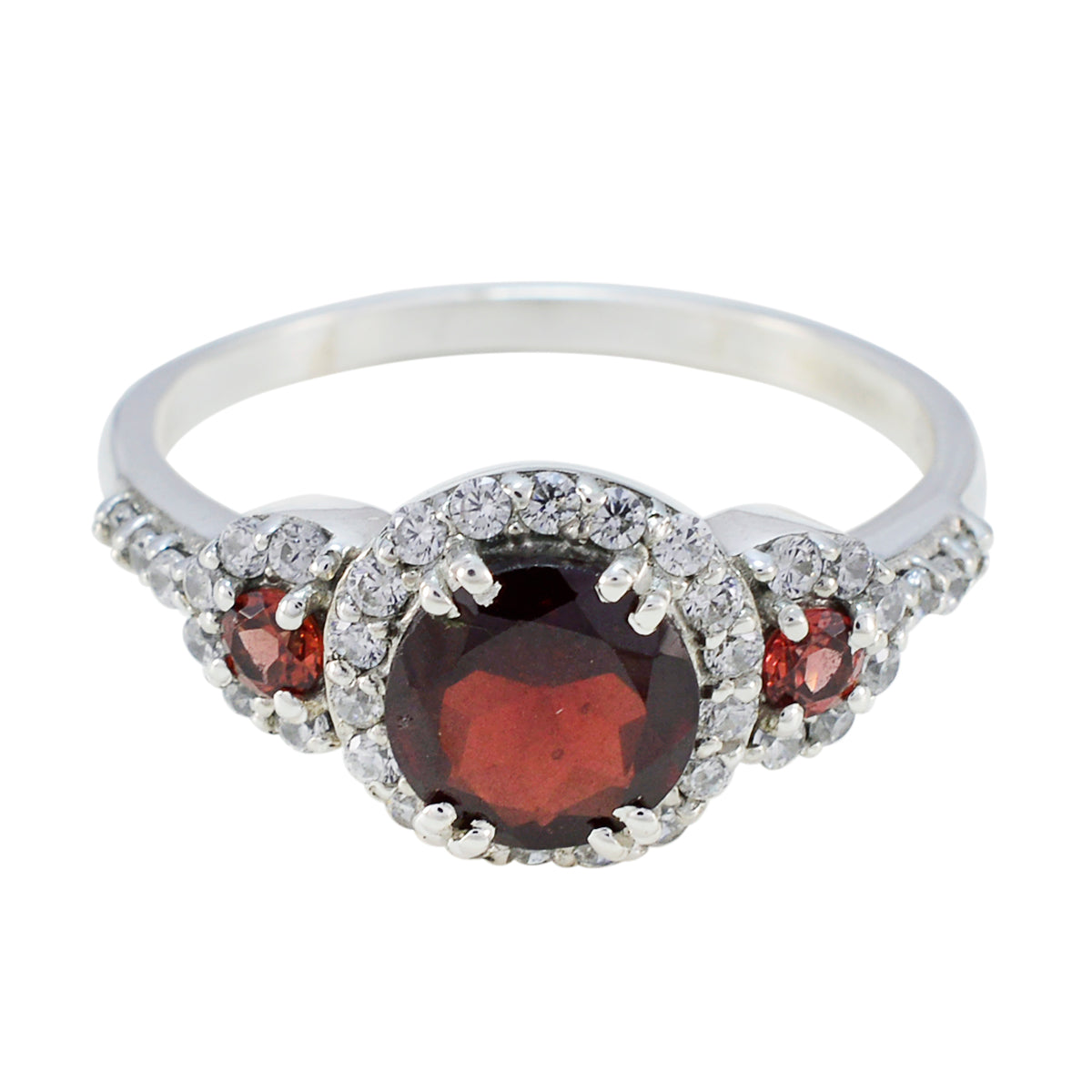 Garnet Halo Moroccan 925 Silver Red Gemstones Slim Cultural Ring Jewellery