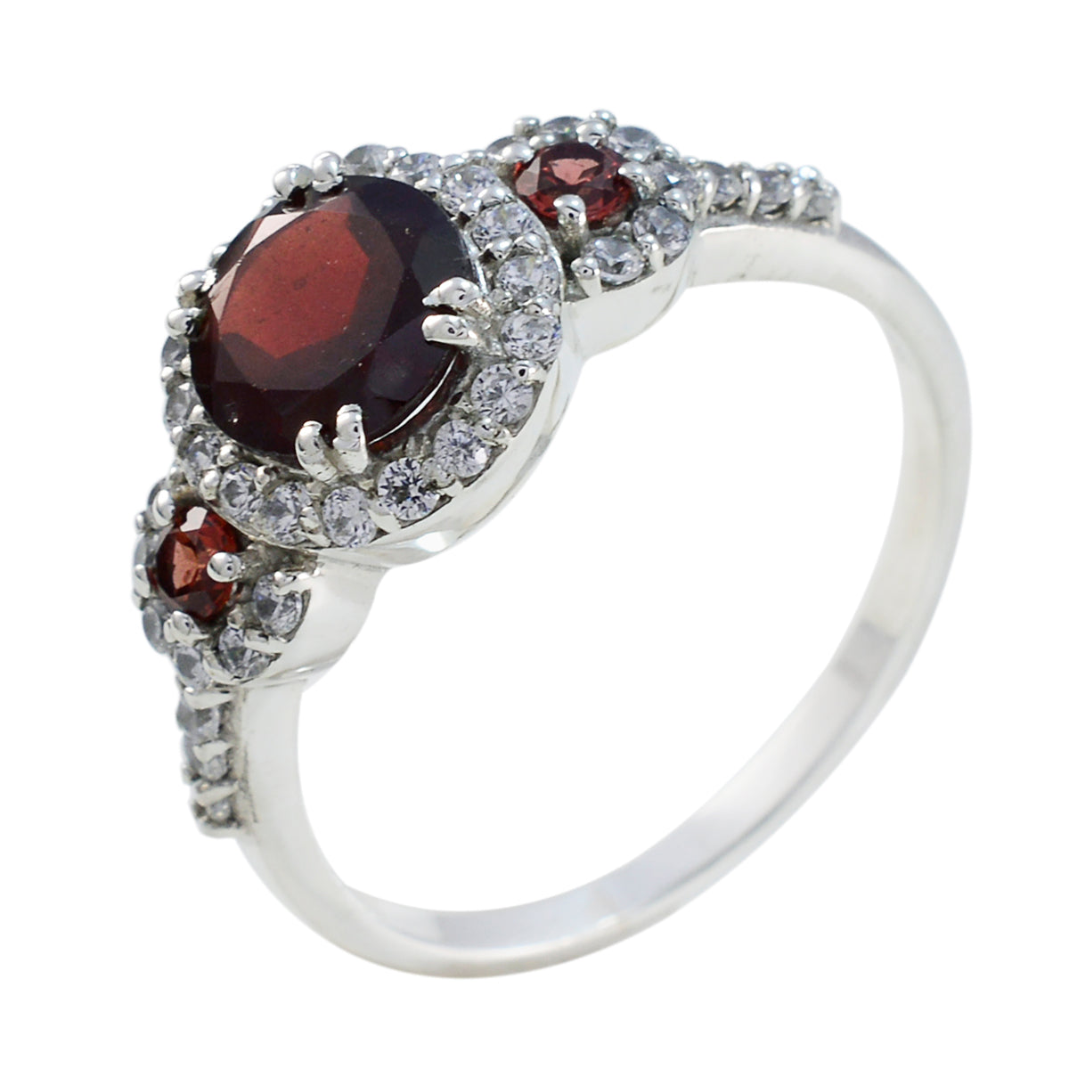 Garnet Halo Moroccan 925 Silver Red Gemstones Slim Cultural Ring Jewellery