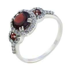 Garnet Halo Moroccan 925 Silver Red Gemstones Slim Cultural Ring Jewellery