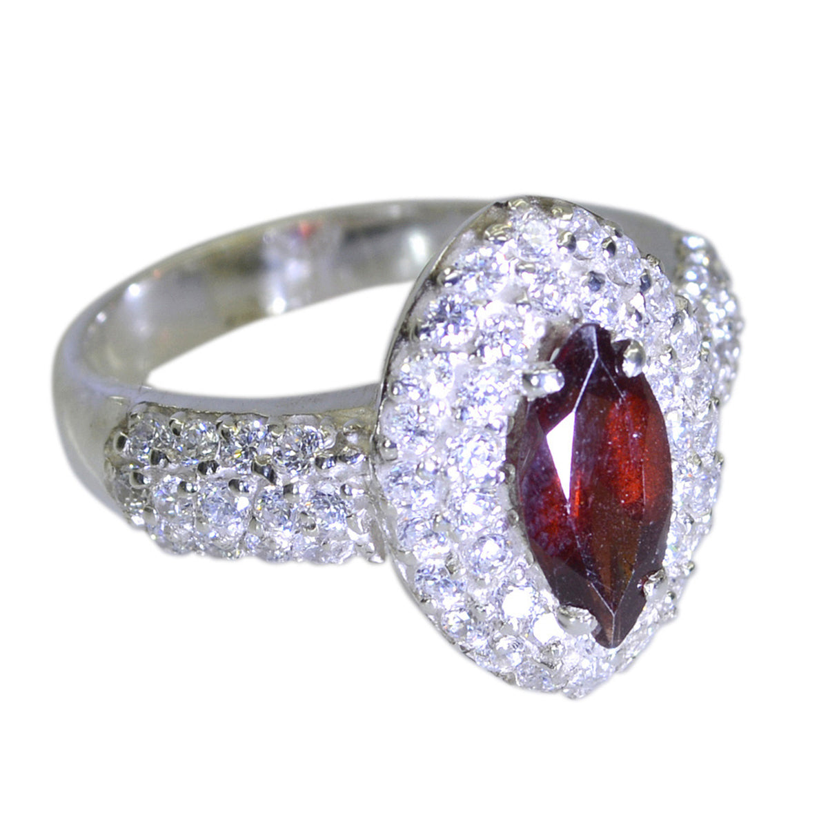 Granat Halo Indischer Sterling Silber Rote Edelsteine Minimal Abstrakter Ring Schmuck Hauptbild