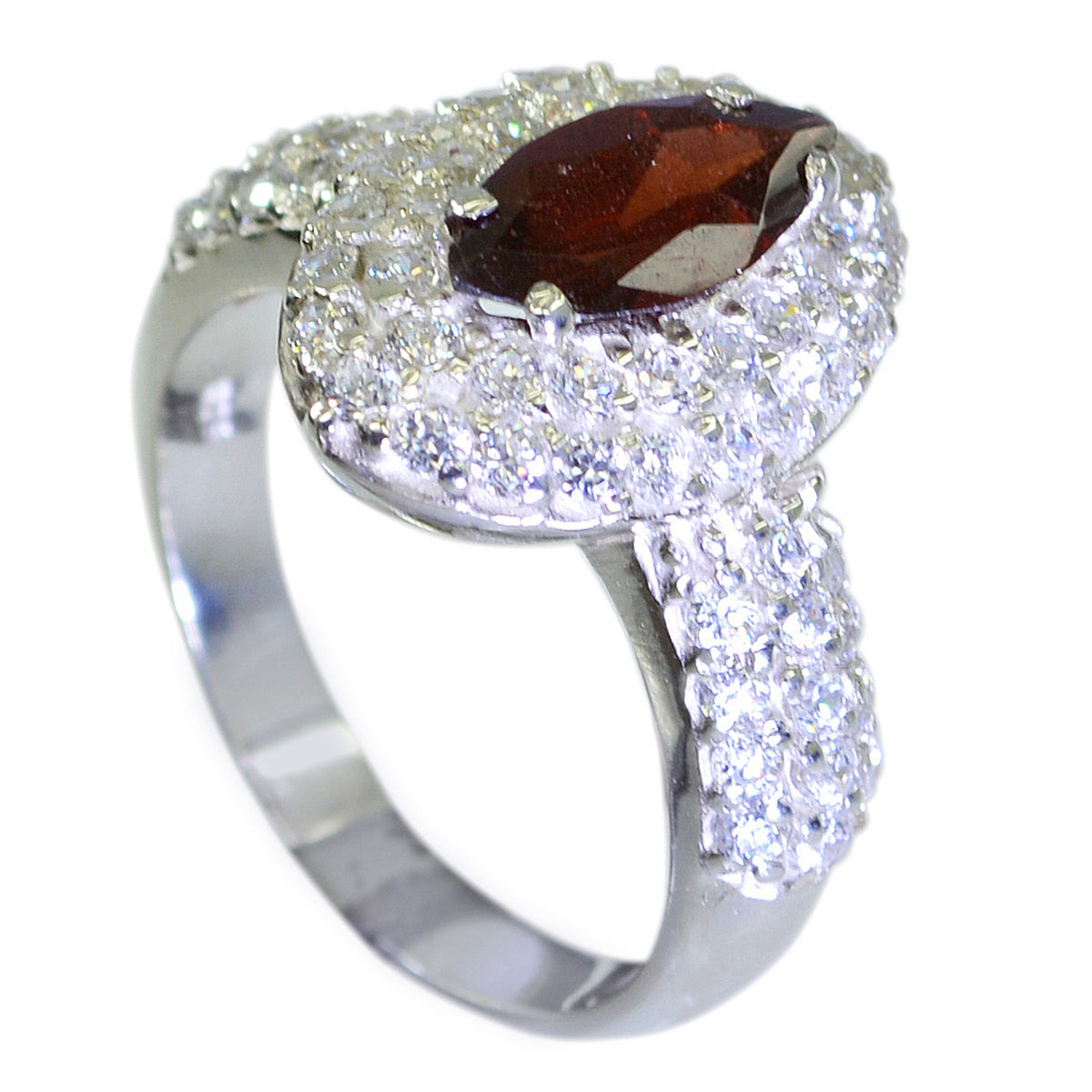 Garnet Halo Indian Sterling Silver Red Gems Minimal Abstract Ring Jewellery
