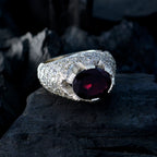 Garnet Halo French 92.5 Silver Red Gems Edgy Contemporary Ring Jewellery