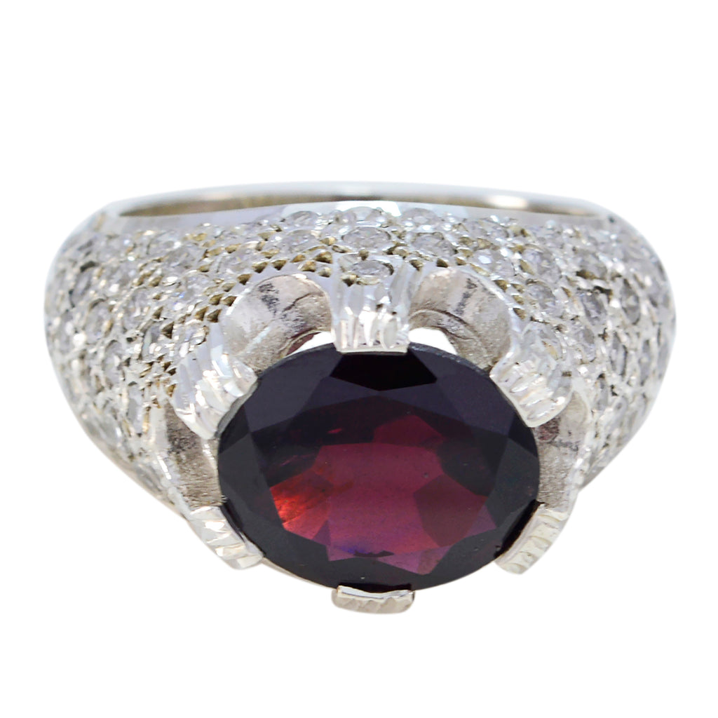 Garnet Halo French 92.5 Silver Red Gems Edgy Contemporary Ring Jewellery