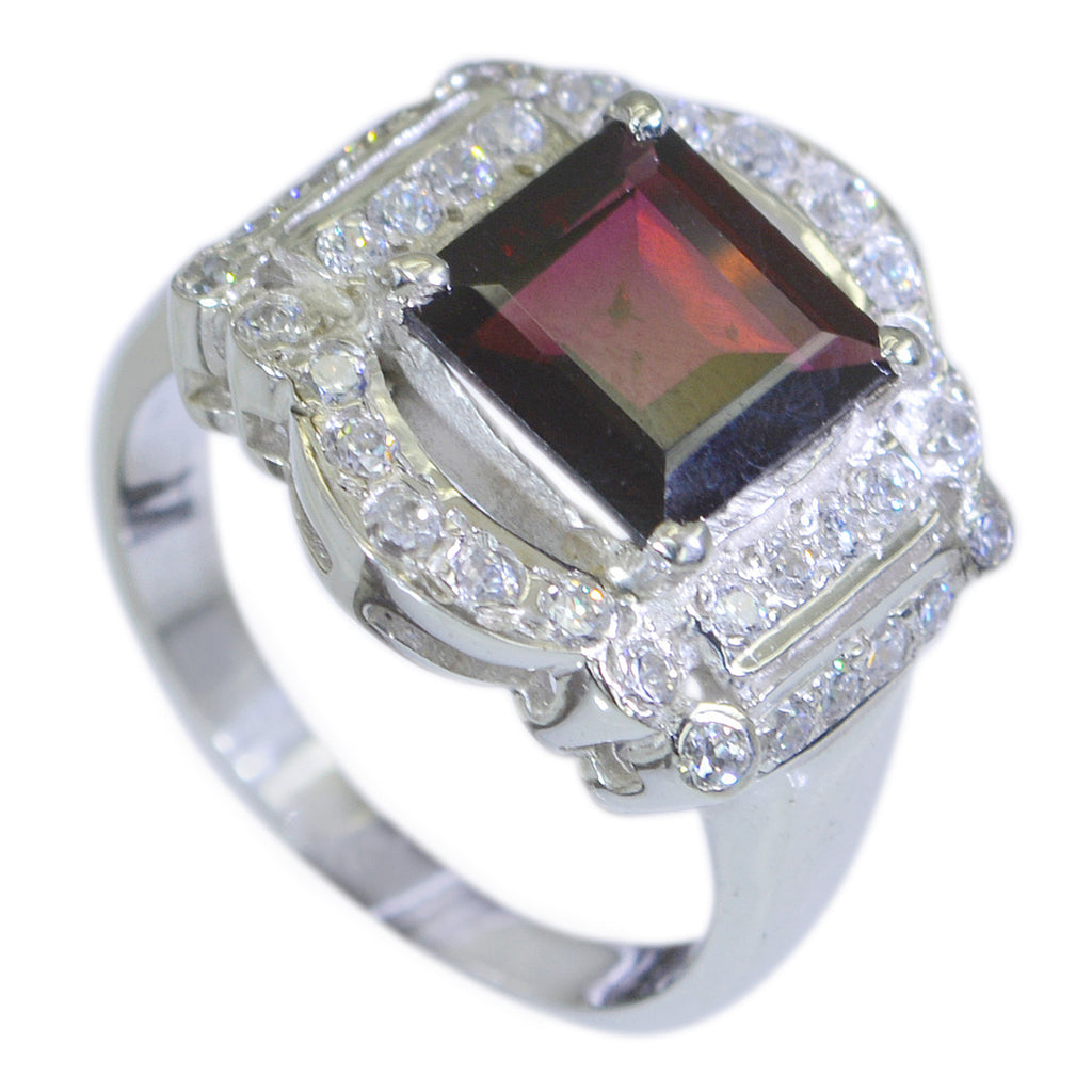 Garnet Halo French Sterling Silver Red Gems Edgy Trendy Ring Jewelry