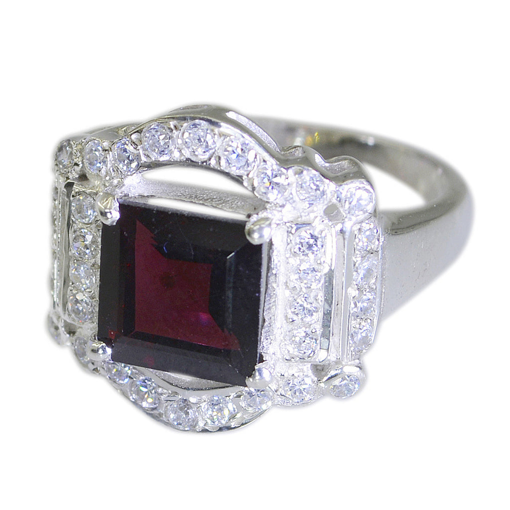 Garnet Halo French Sterling Silver Red Gems Edgy Trendy Ring Jewelry