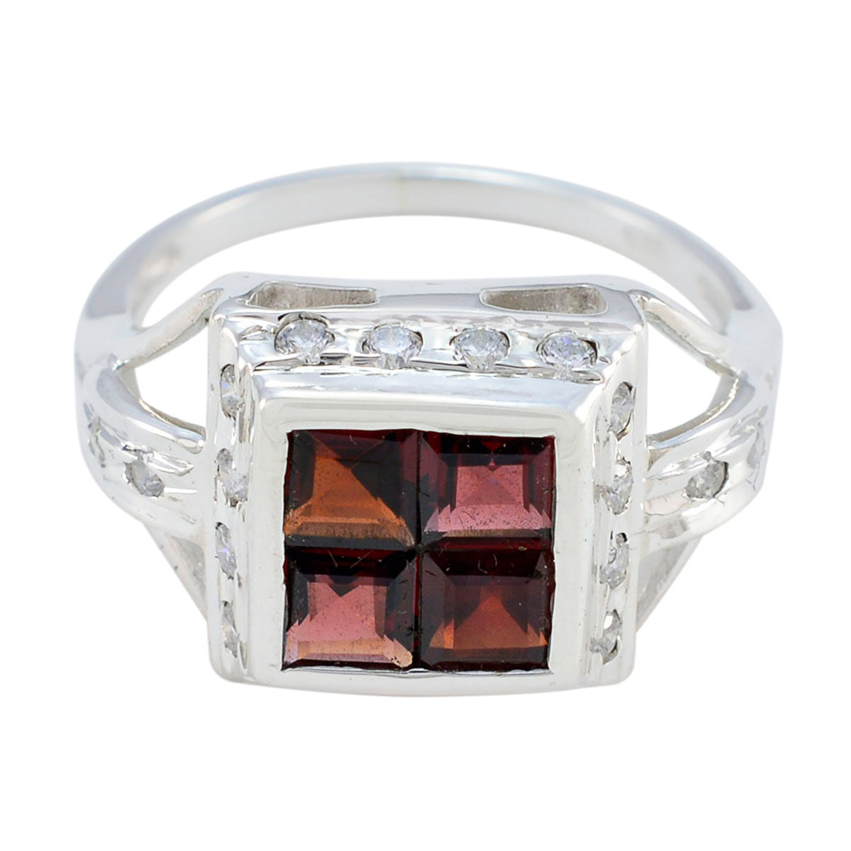 Garnet Halo Japanese Sterling Silver Red Gemstones Whisper thin Trendy Ring Jewellery メイン画像