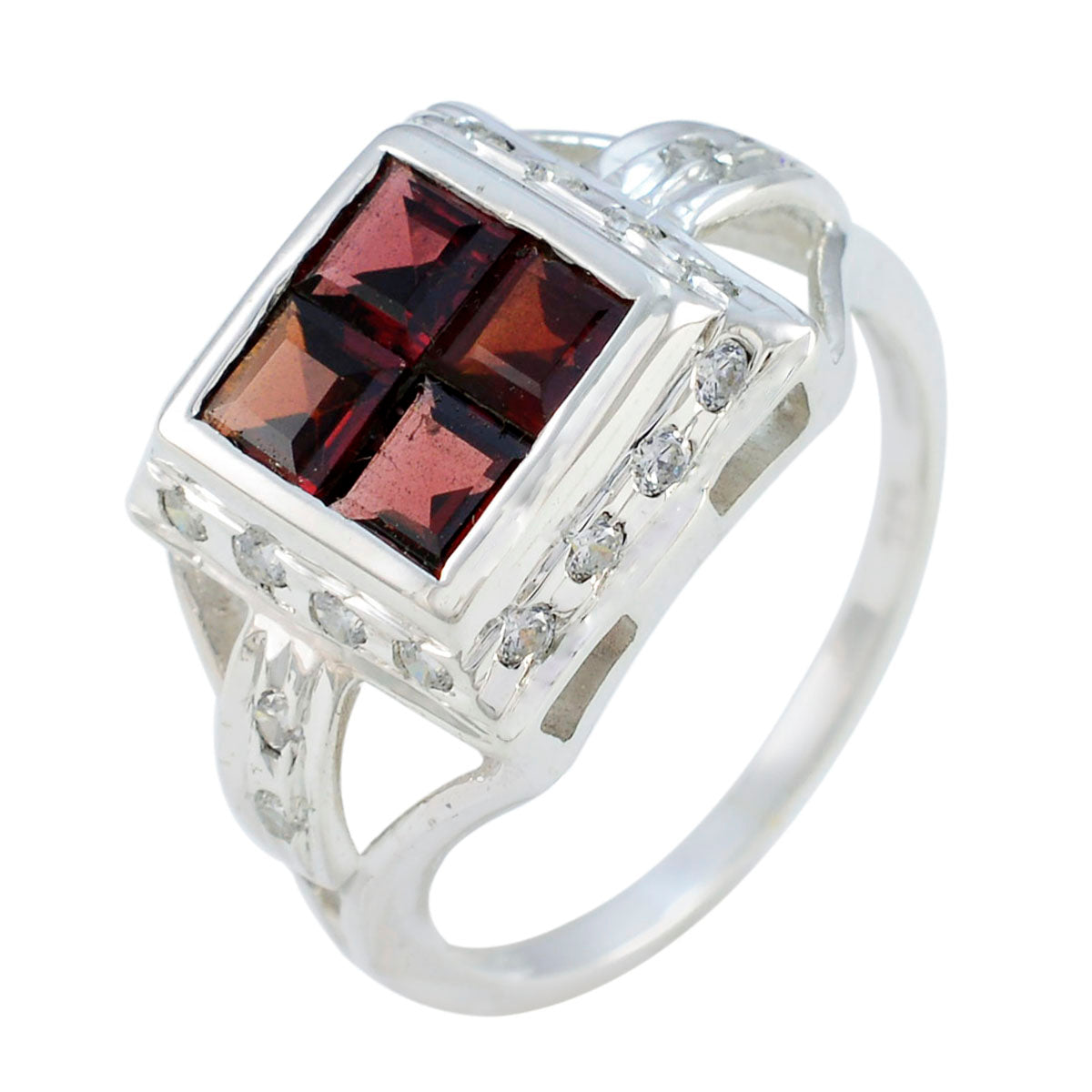 Garnet Halo Japanese Sterling Silver Red Gemstones Whisper thin Trendy Ring Jewellery