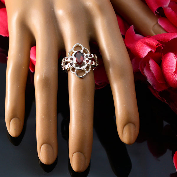 Garnet Halo Indian 92.5 Silver Red Gemstones Mid weight Trendy Ring Jewellery
