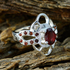 Garnet Halo Indian 92.5 Silver Red Gemstones Mid weight Trendy Ring Jewellery