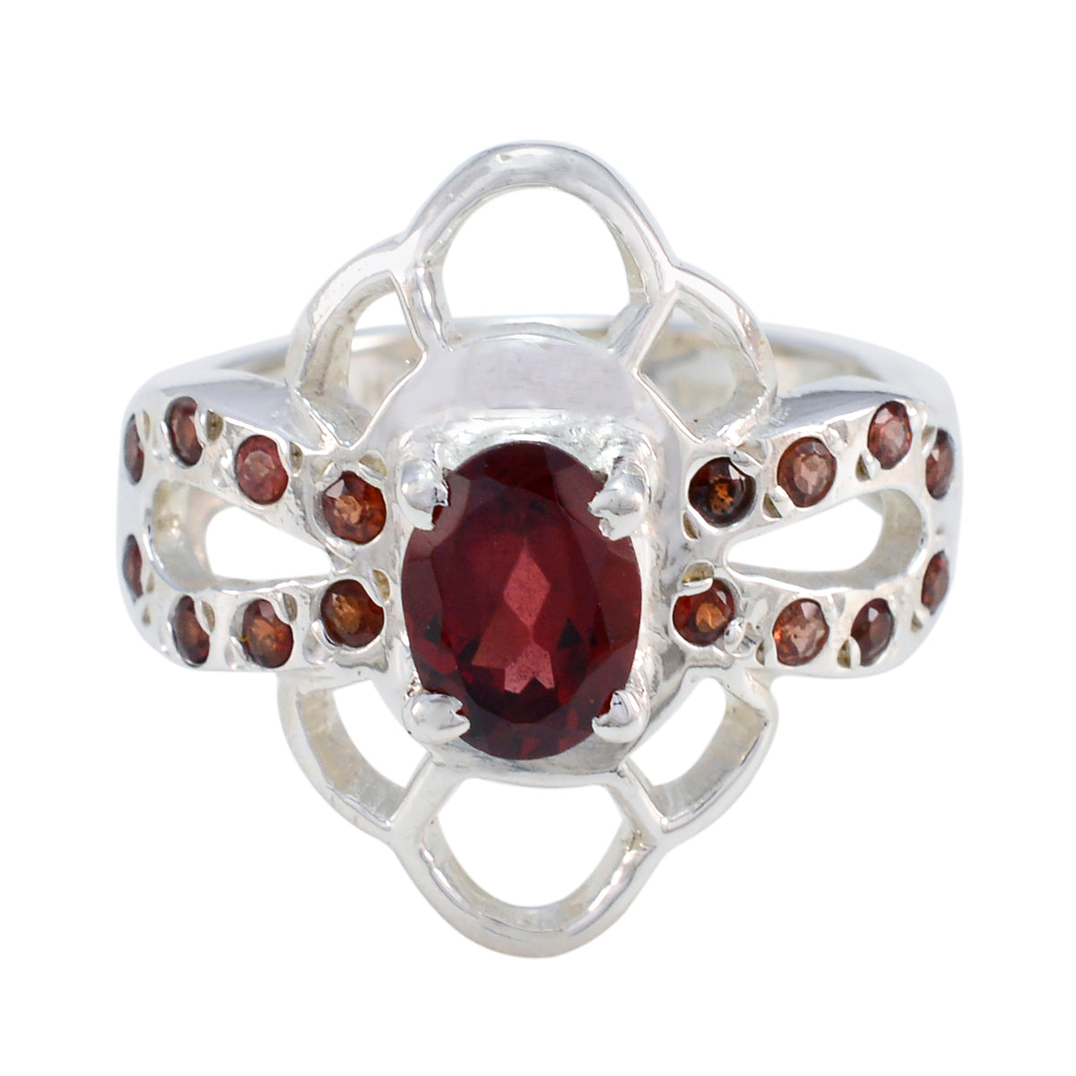 Garnet Halo Indian 92.5 Silver Red Gemstones Mid weight Trendy Ring Jewellery