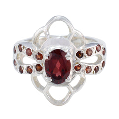 Garnet Halo Indian 92.5 Silver Red Gemstones Mid weight Trendy Ring Jewellery