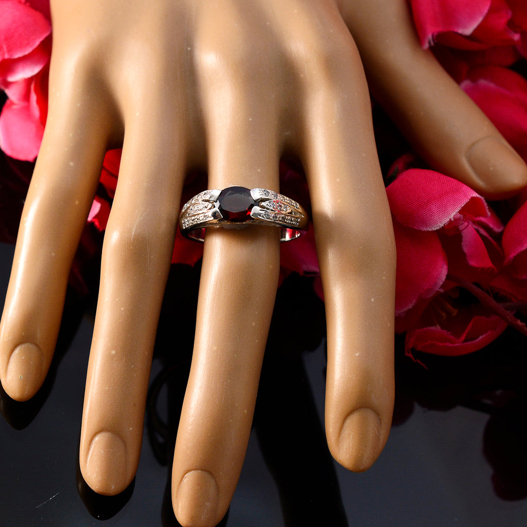 Garnet Halo Egyptian 925 Silver Red Gems Classic Artisan Ring Jewellery
