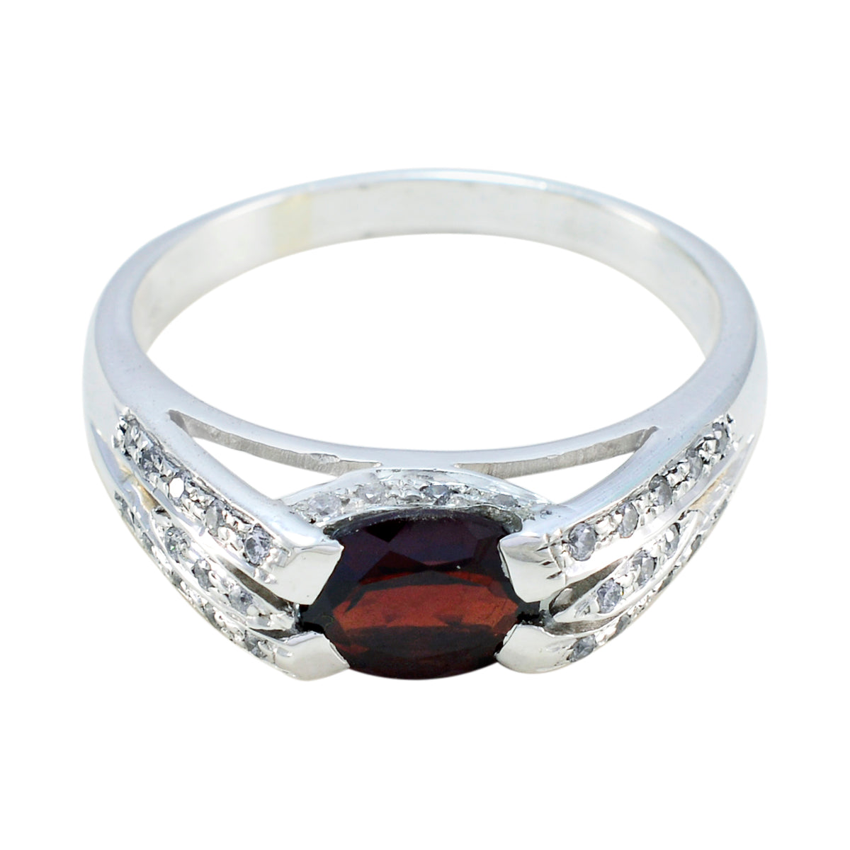Garnet Halo Egyptian 925 Silver Red Gems Classic Artisan Ring Jewellery メイン画像