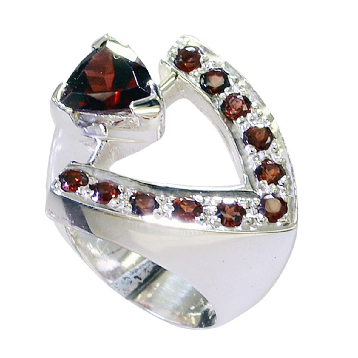 Garnet Halo Italian Silver Red Gems Statement Vintage Ring Jewelry メイン画像