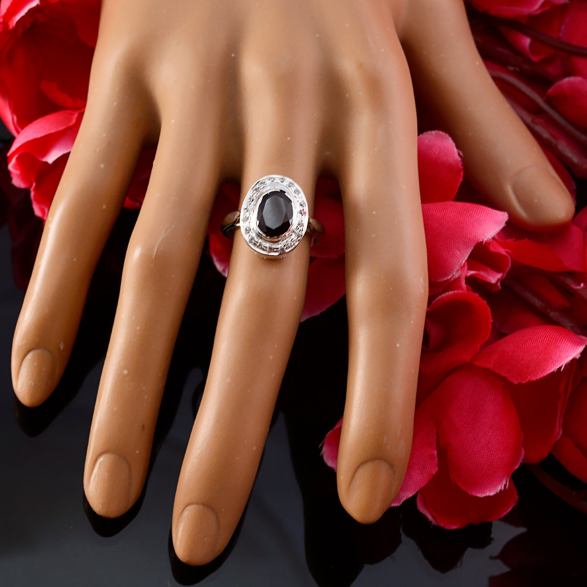 Garnet Halo Moroccan Silver Red Gemstones Tiny Luxurious Ring Jewellery